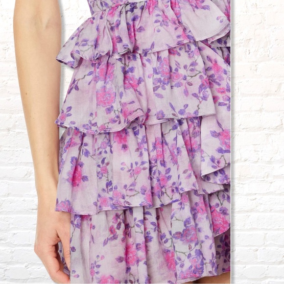 Bardot Adeli Lilac Floral Ruffle Mini Dress Size 4 / Small - Picture 4 of 13